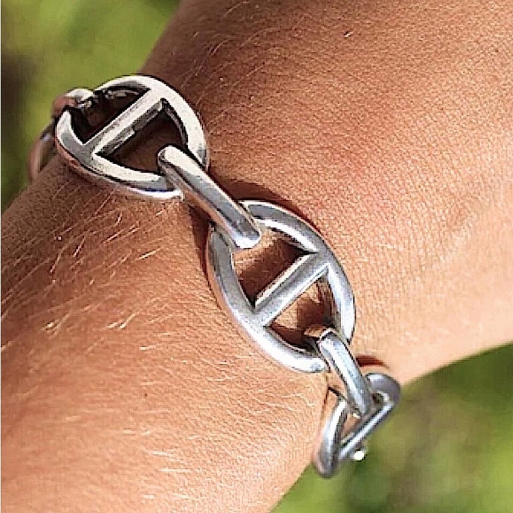 Sterling Silver Mariner Pig Nose Coffee Bean Bangle Cuff Bracelet Matching Ring - Picture 9 of 11